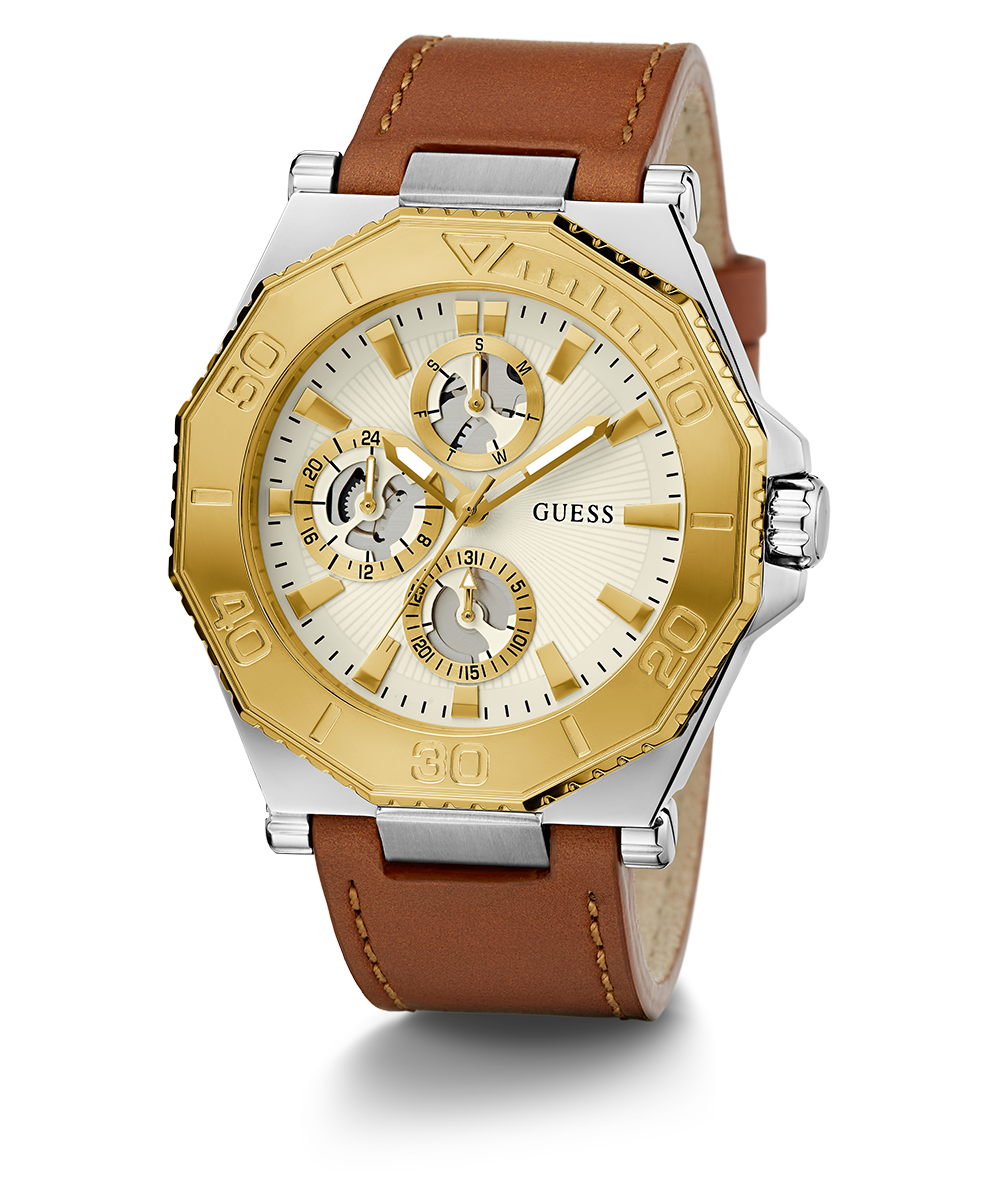 GUESS Mens Brown 2-Tone Multi-function Watch