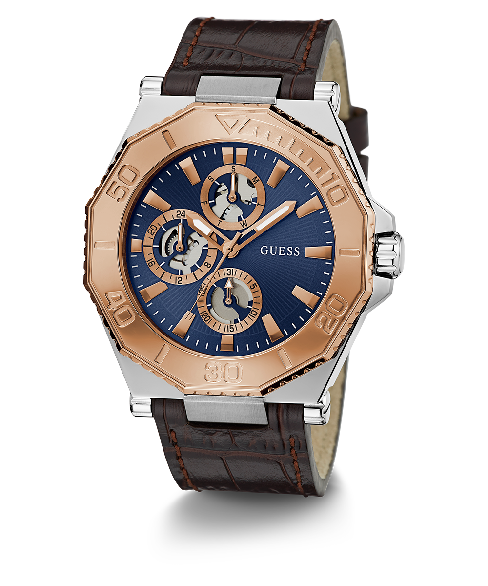 GUESS Mens Brown 2-Tone Multi-function Watch