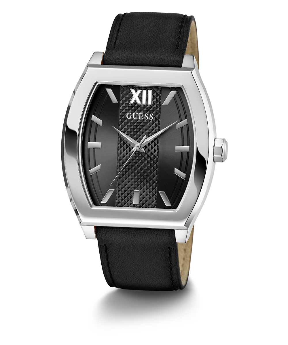 GUESS Mens Black Silver Tone Analog Watch