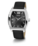 GUESS Mens Black Silver Tone Analog Watch