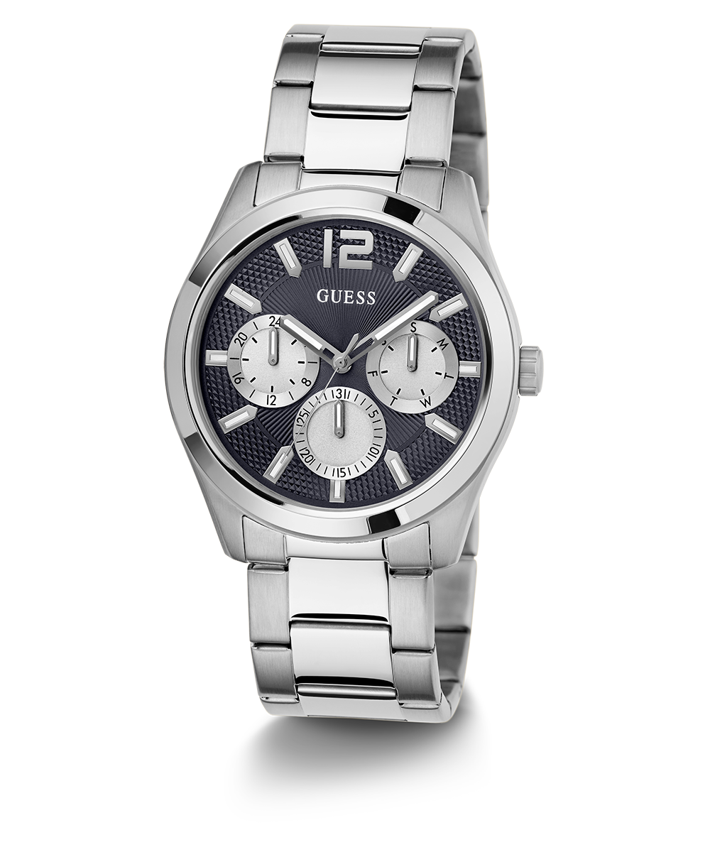 GUESS Mens Silver Tone Multi-function Watch