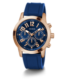 GUESS Mens Blue Rose Gold Tone Multi-function Watch
