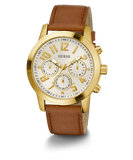 GUESS Mens Brown Gold Tone Multi-function Watch