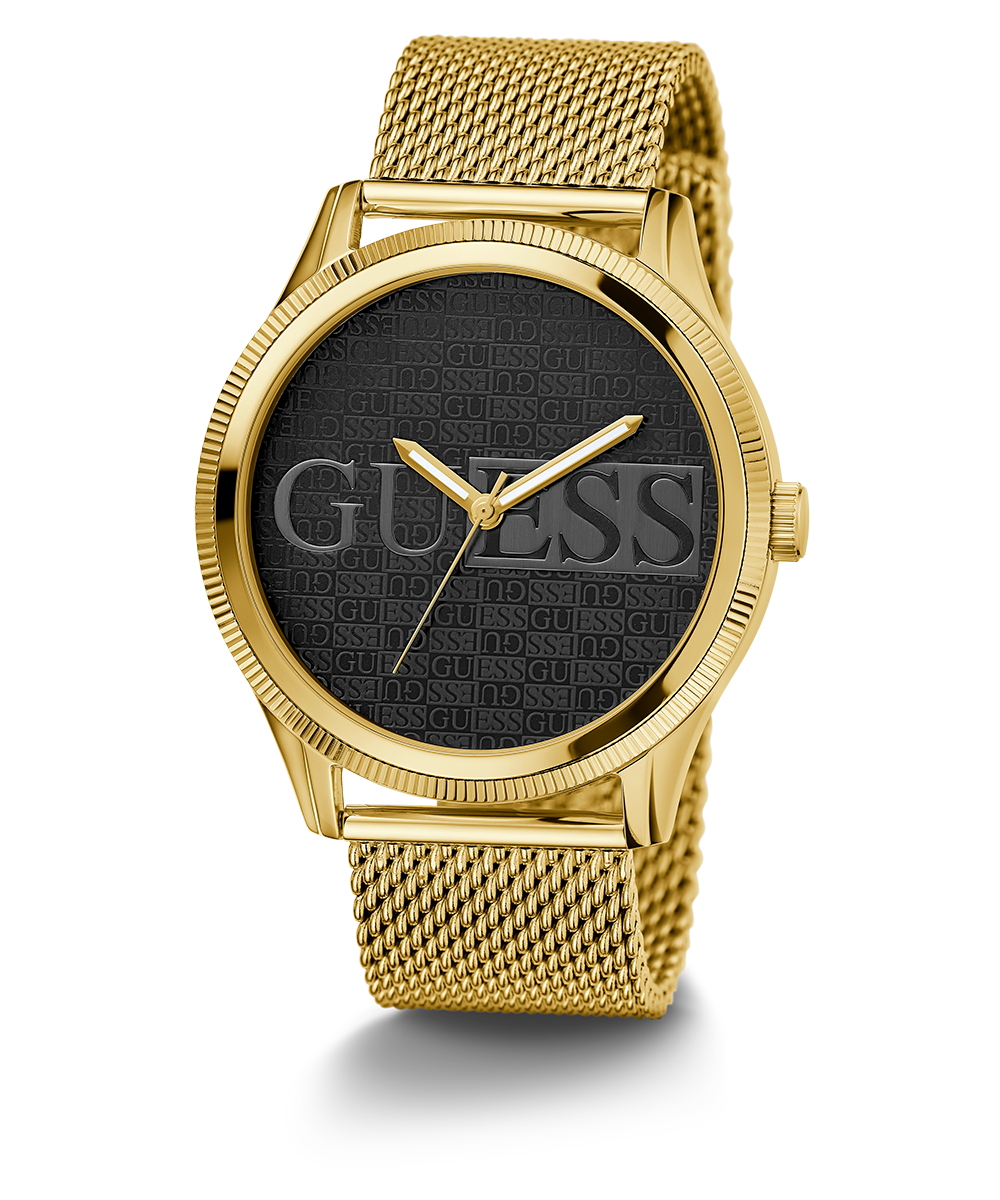 GUESS Mens Black Gold Tone Analog Watch