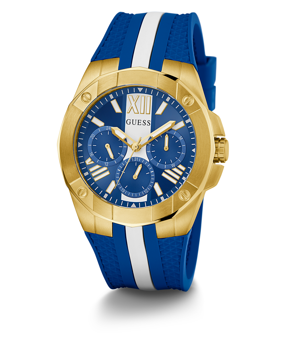 GUESS Mens Blue Gold Tone Multi-function Watch