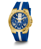 GUESS Mens Blue Gold Tone Multi-function Watch