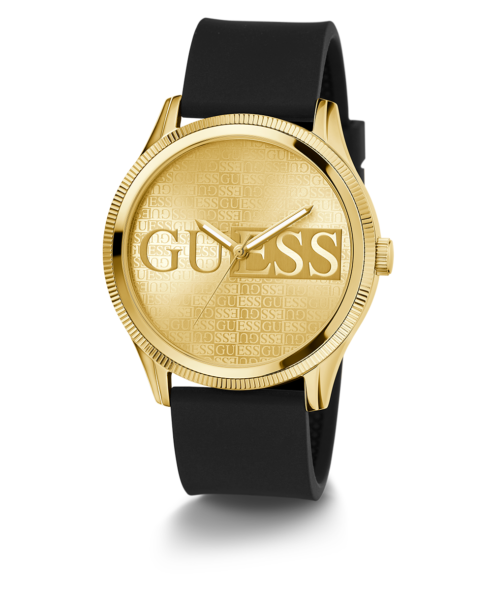 GUESS Mens Black Gold Tone Analog Watch