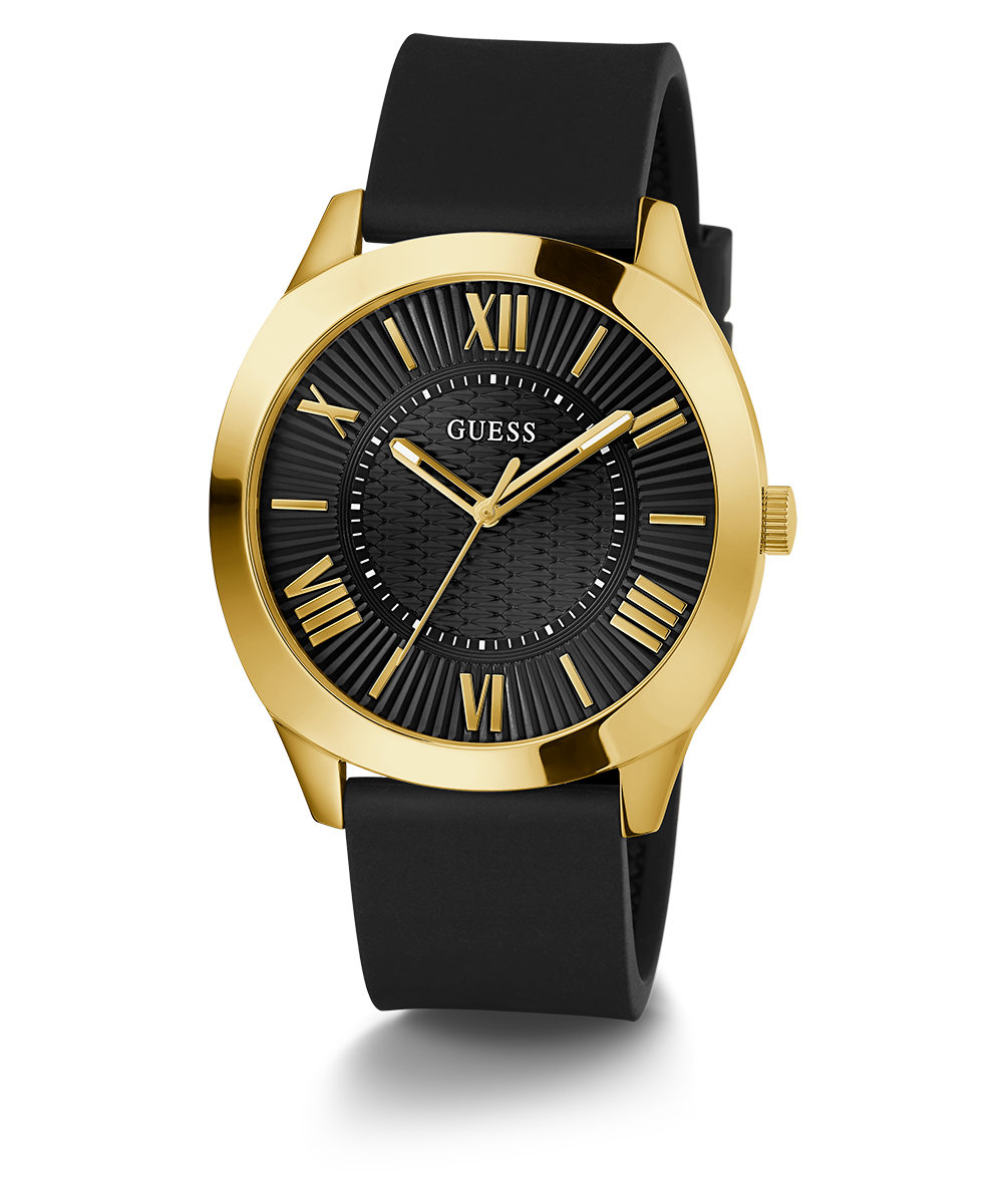 GUESS Mens Black Gold Tone Analog Watch