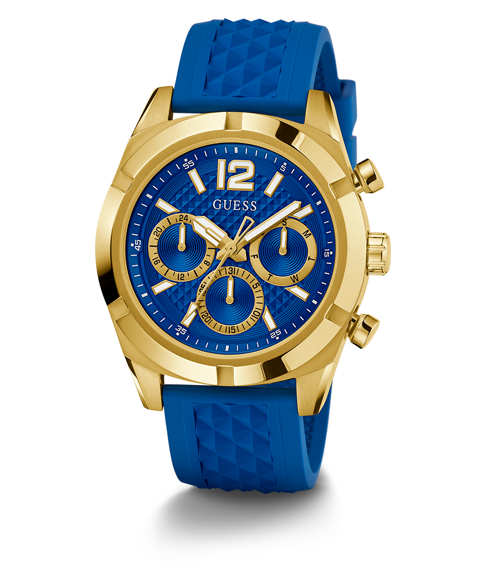 GUESS Mens Blue Gold Tone Multi-function Watch