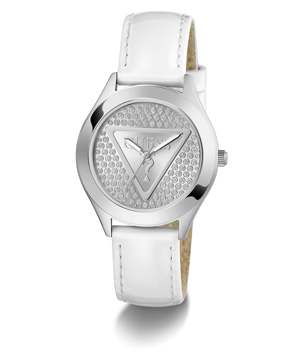 GUESS Ladies White Silver Tone Analog Watch
