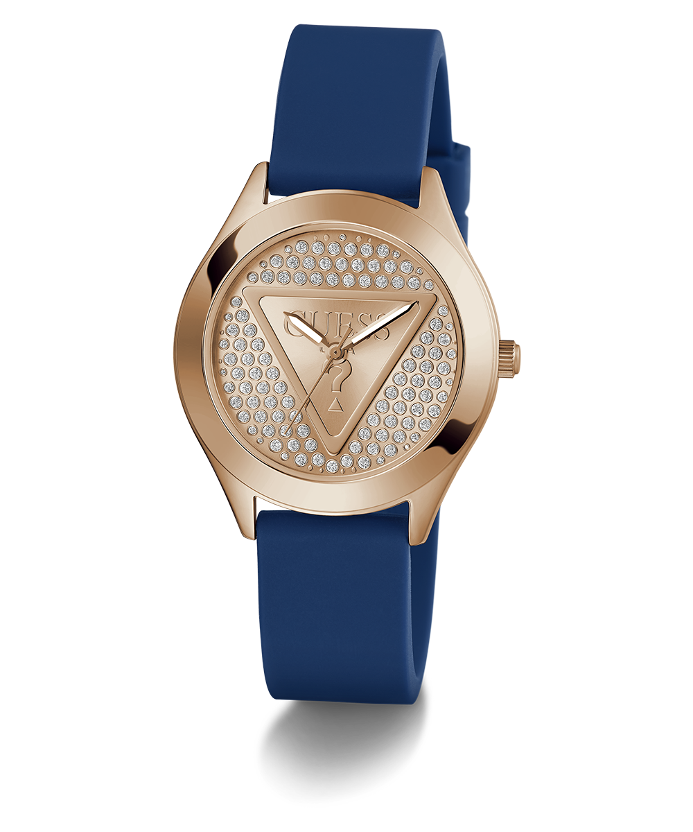 GUESS Ladies Blue Rose Gold Tone Analog Watch