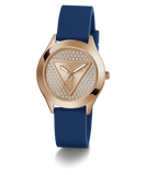 GUESS Ladies Blue Rose Gold Tone Analog Watch