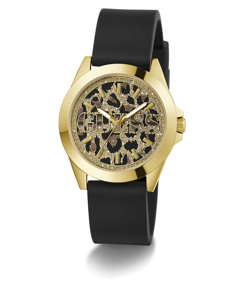 GUESS Ladies Black Gold Tone Analog Watch