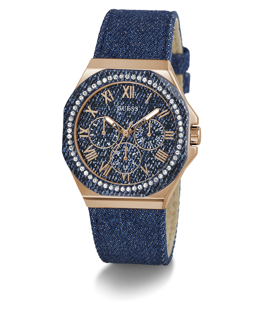 GUESS Ladies Blue Rose Gold Tone Multi-function Watch