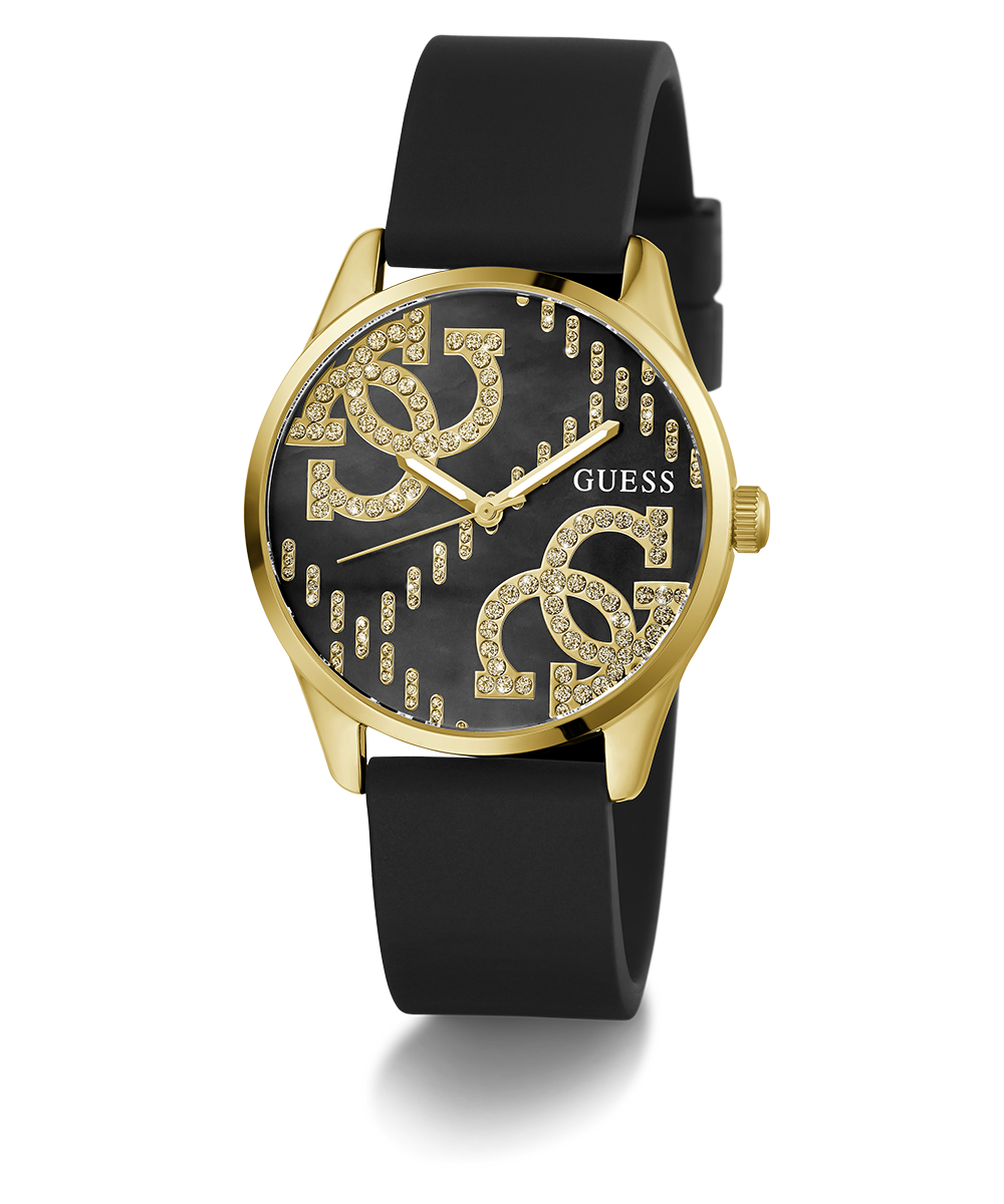 GUESS Ladies Black Gold Tone Analog Watch