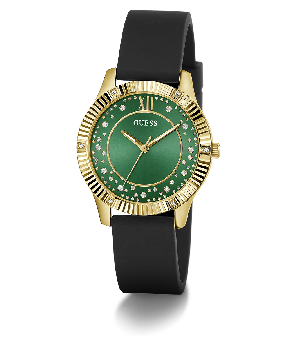 GUESS Ladies Black Gold Tone Analog Watch
