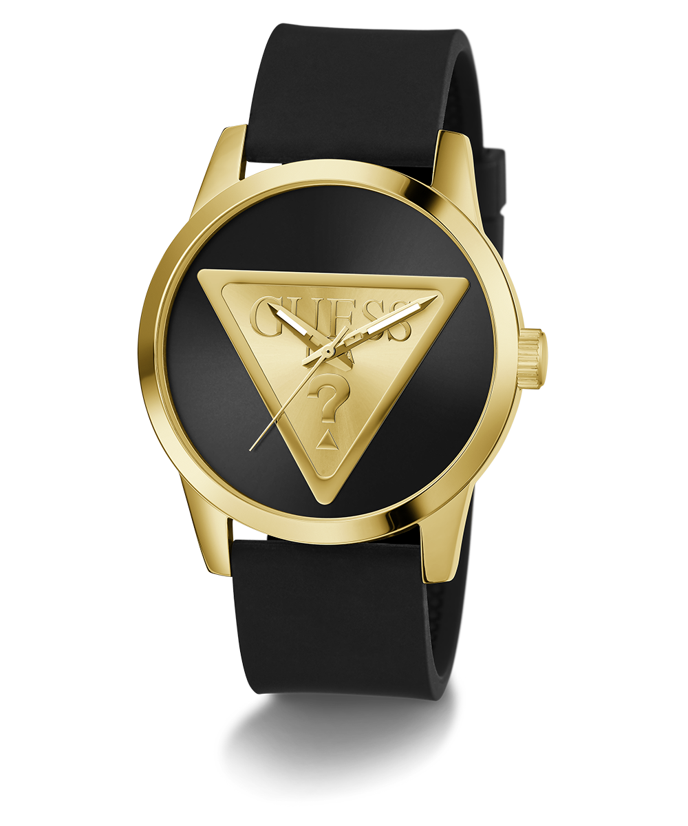 GUESS Mens Black Gold Tone Analog Watch