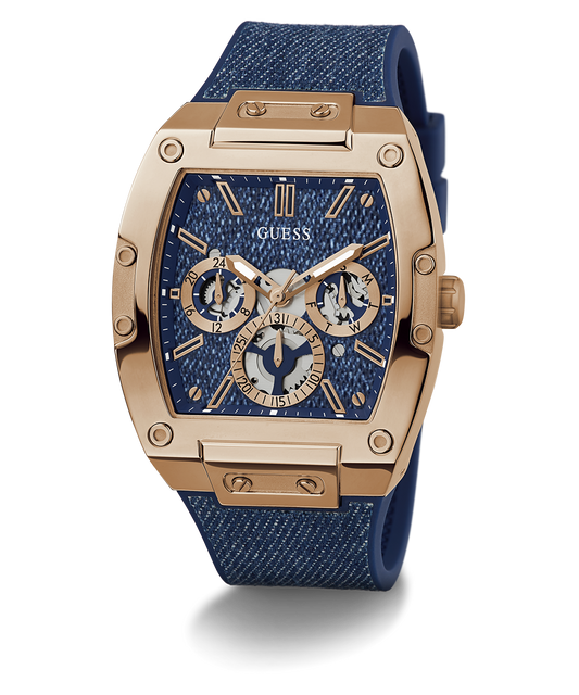GUESS Mens Blue Rose Gold Tone Multi-function Watch