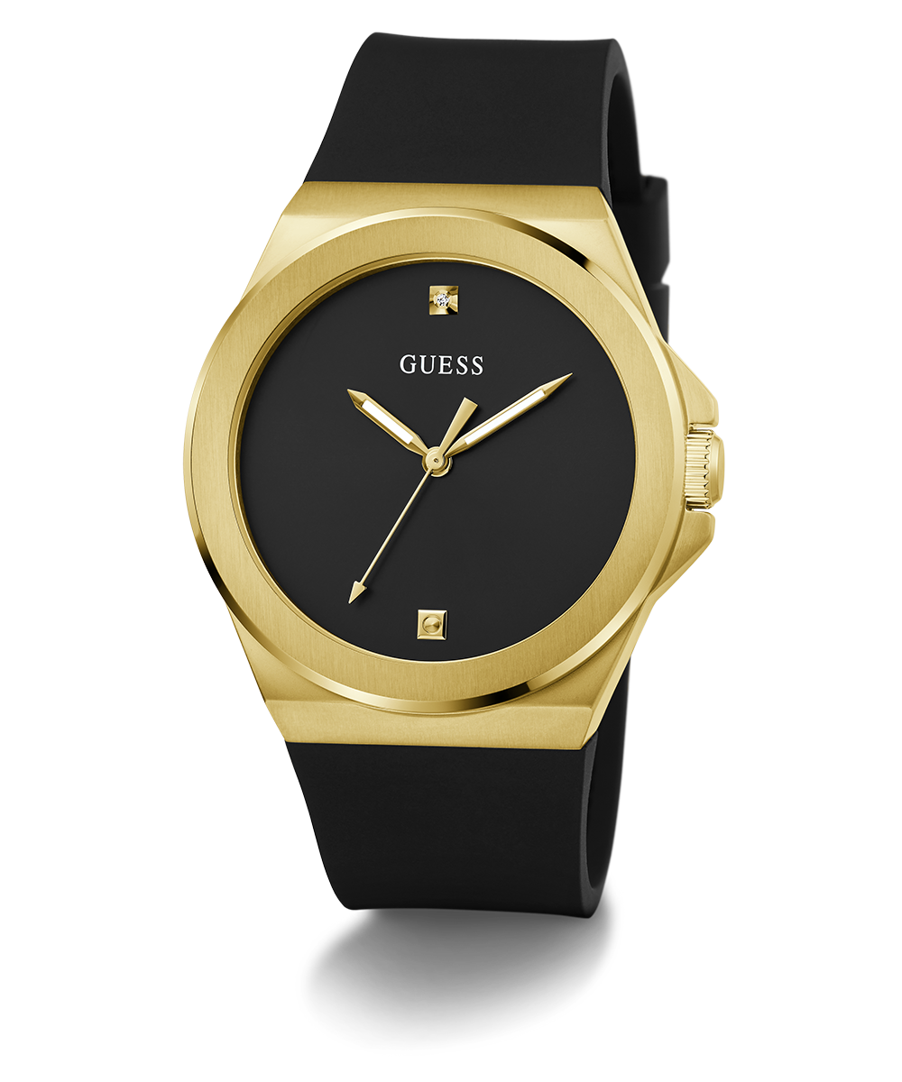 GUESS Mens Black Gold Tone Analog Watch