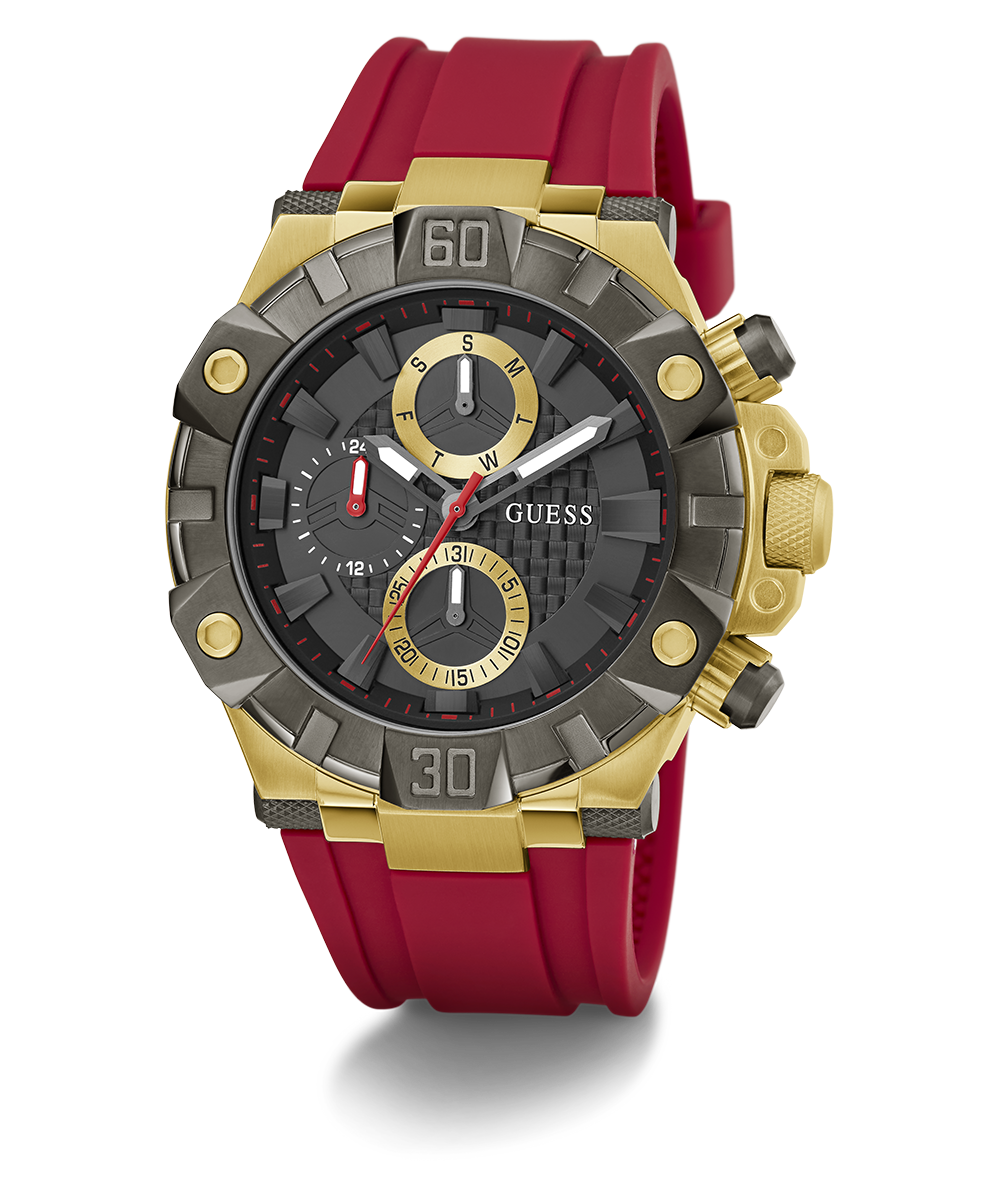 GUESS Mens Red 2-Tone Multi-function Watch