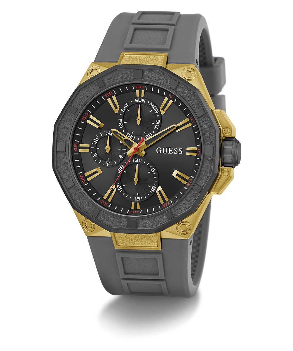 GUESS Mens Gray Gold Tone Multi-function Watch