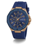 GUESS Mens Blue Rose Gold Tone Multi-function Watch