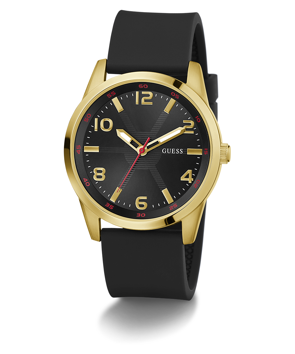 GUESS Mens Black Gold Tone Analog Watch