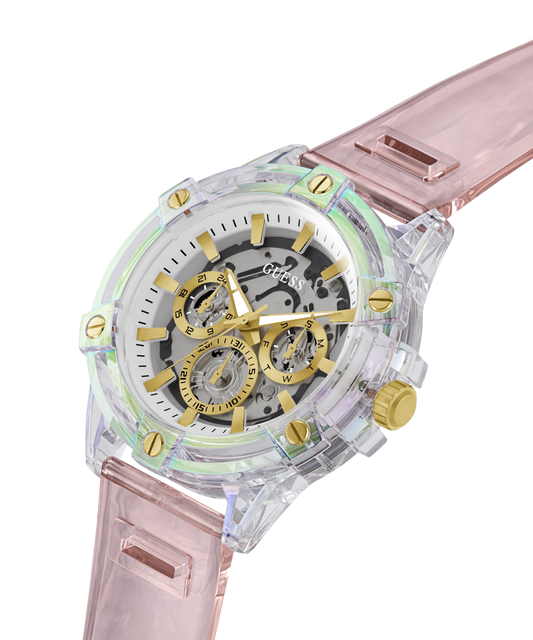 GUESS Mens Pink Clear Multi-function Watch
