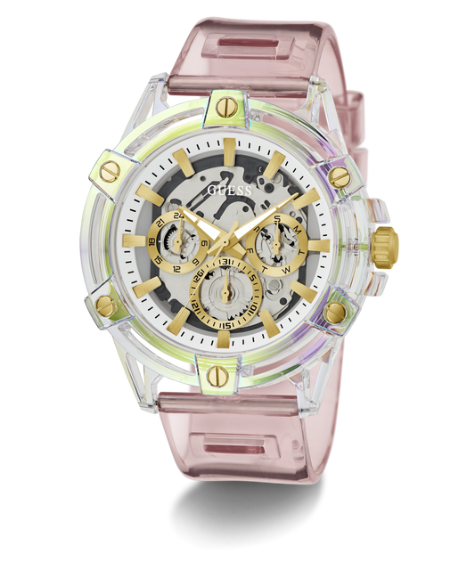 GUESS Mens Pink Clear Multi-function Watch
