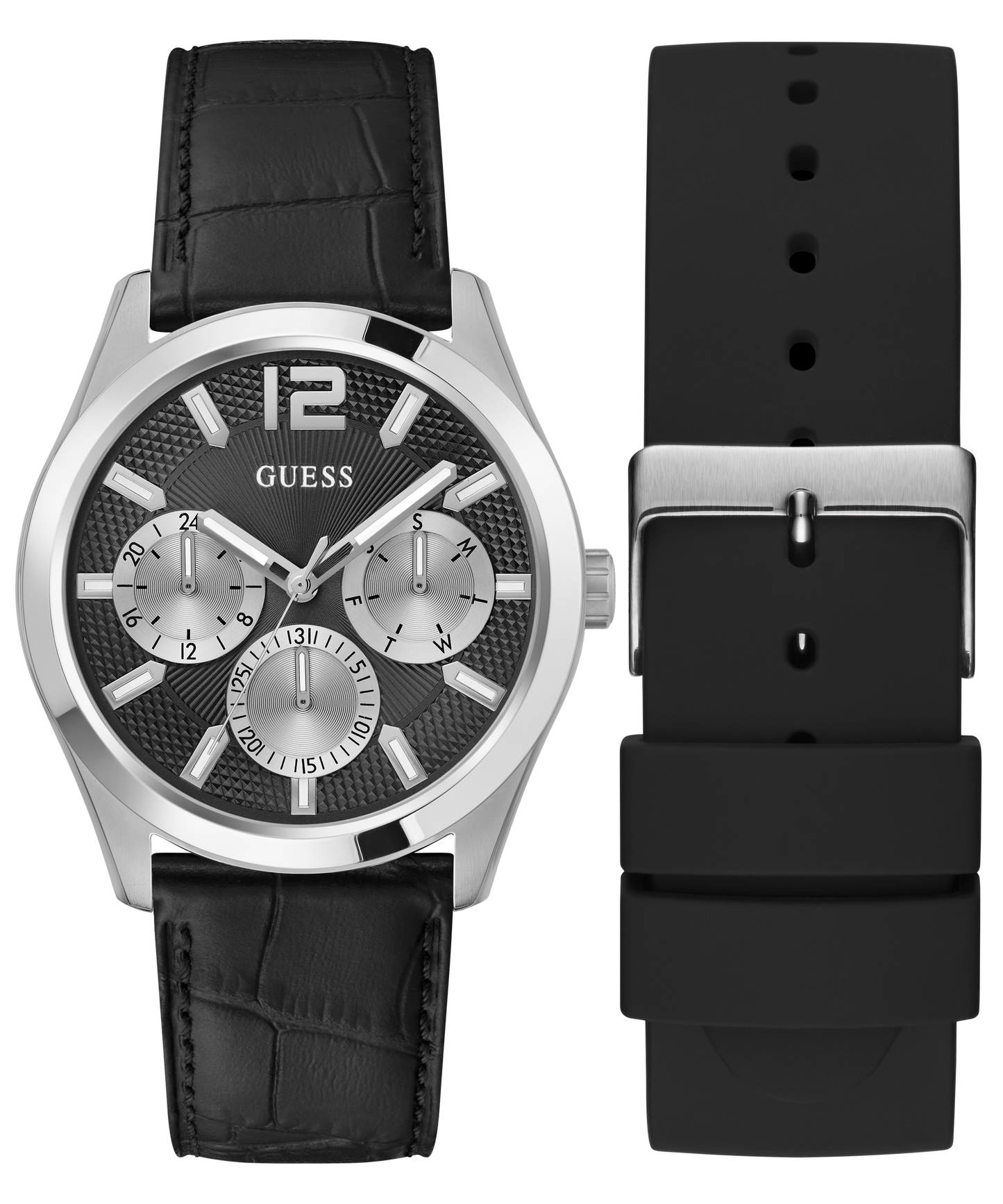 GUESS Mens Silver Tone Multi-function Watch Box Set
