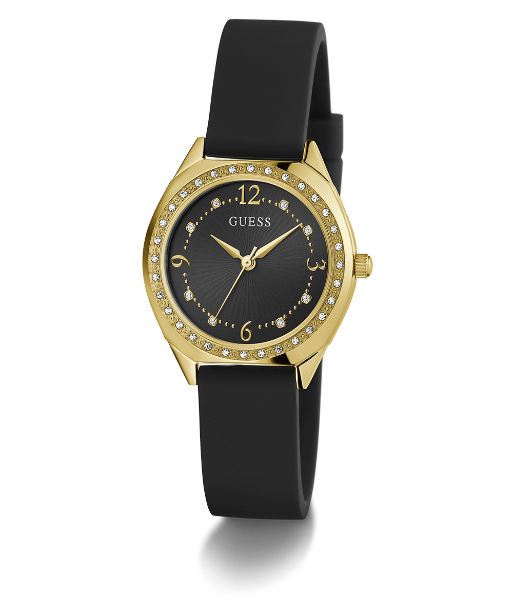 GUESS Ladies Black Gold Tone Analog Watch