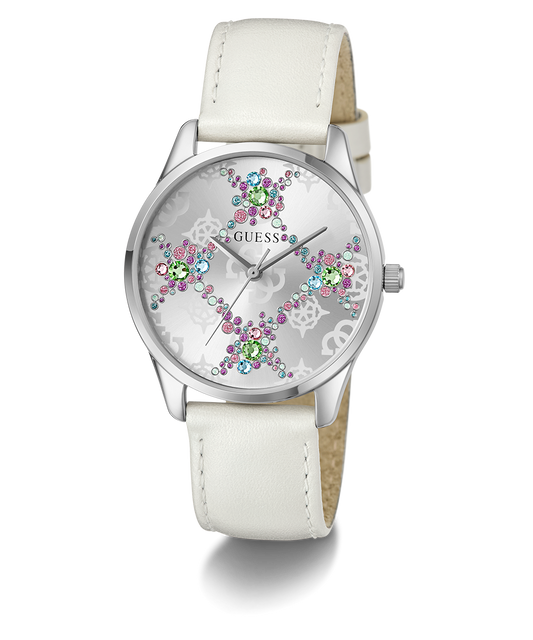 GUESS Ladies White Silver Tone Analog Watch