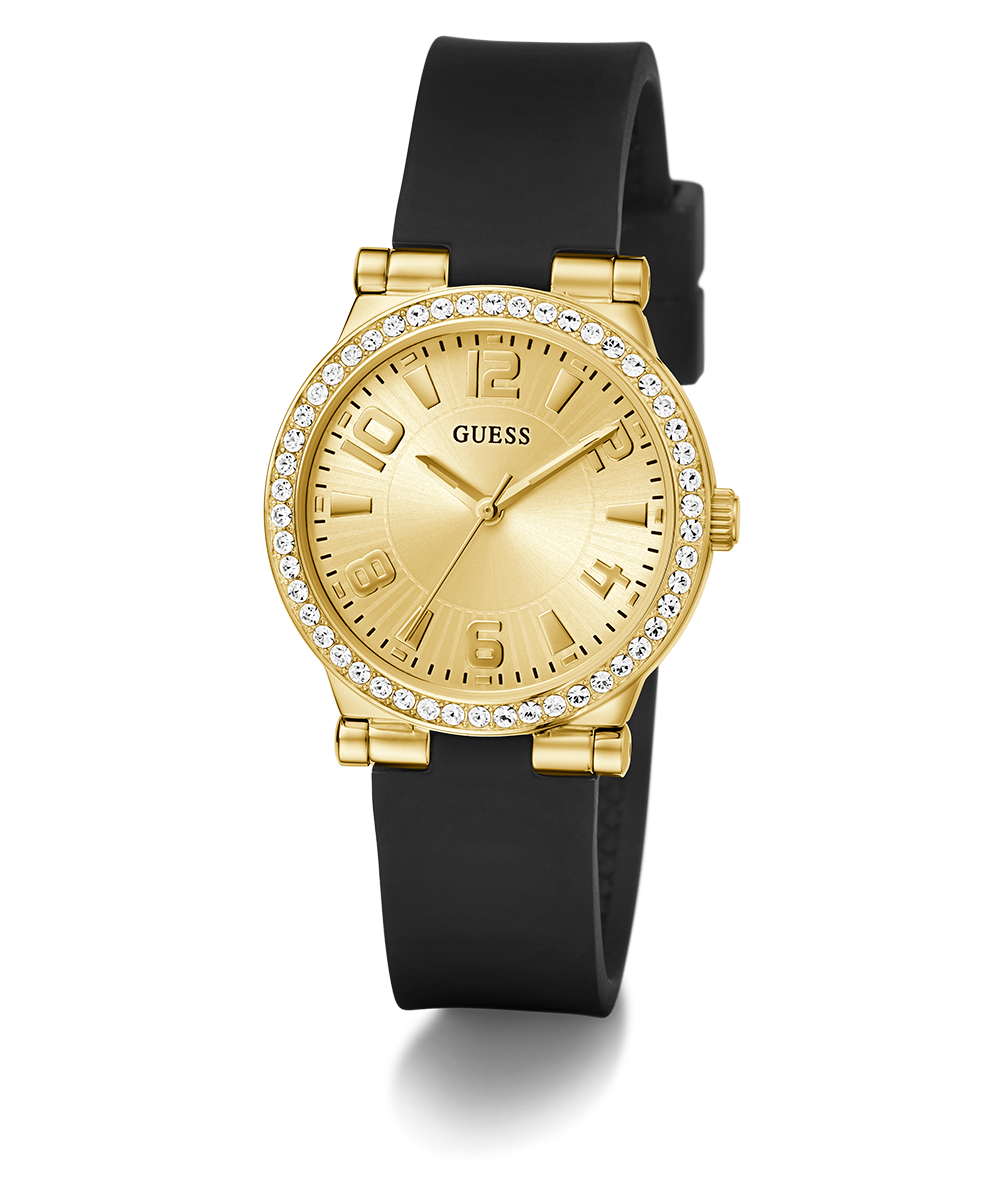 GUESS Ladies Black Gold Tone Analog Watch