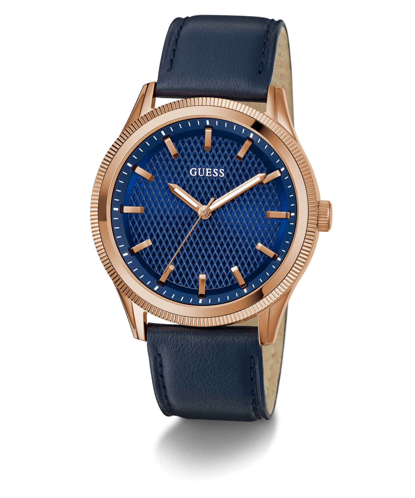 GUESS Mens Navy Rose Gold Tone Analog Watch