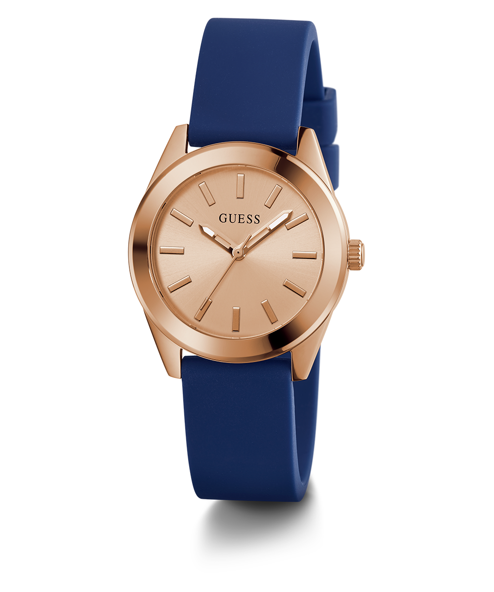 GUESS Ladies Blue Rose Gold Tone Analog Watch