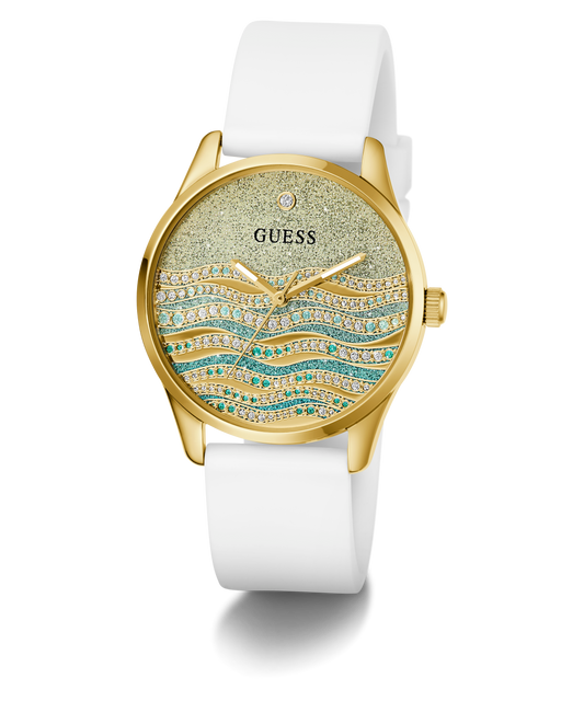 GUESS Ladies White Gold Tone Analog Watch