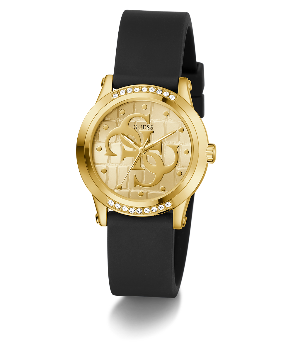GUESS Ladies Black Gold Tone Analog Watch