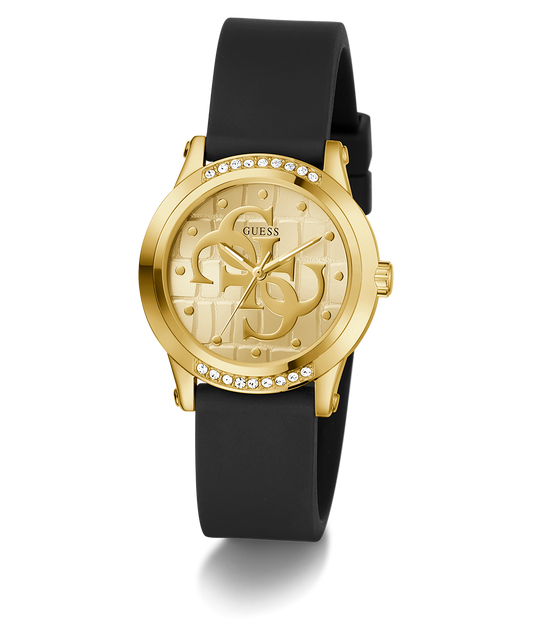 GUESS Ladies Black Gold Tone Analog Watch