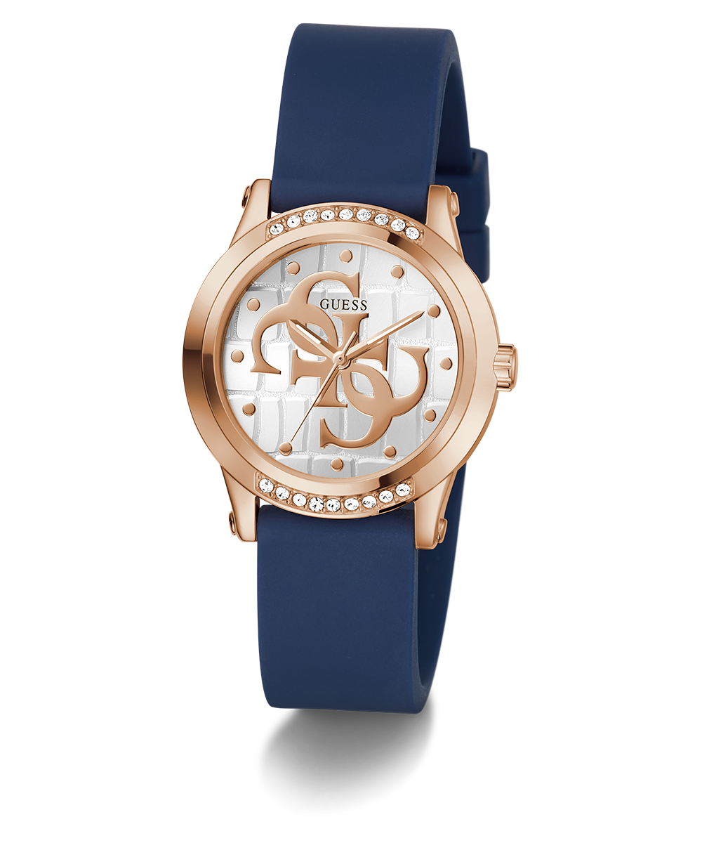 GUESS Ladies Blue Rose Gold Tone Analog Watch