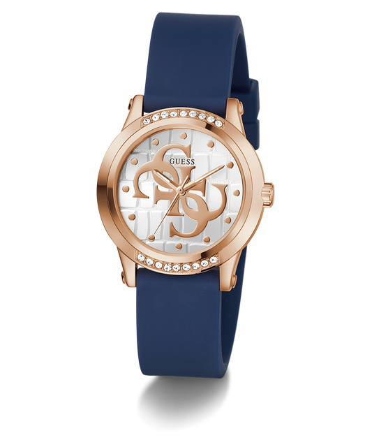 GUESS Ladies Blue Rose Gold Tone Analog Watch