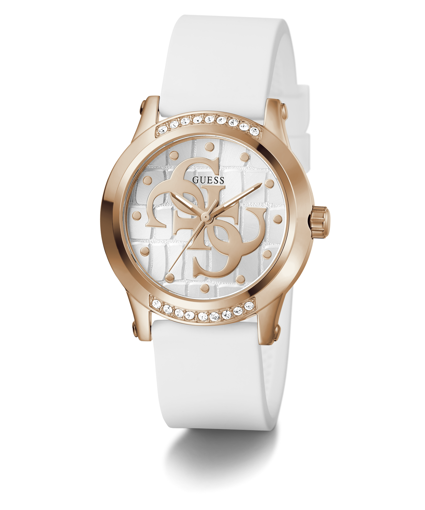 GUESS Ladies White Rose Gold Tone Analog Watch