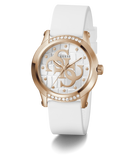 GUESS Ladies White Rose Gold Tone Analog Watch