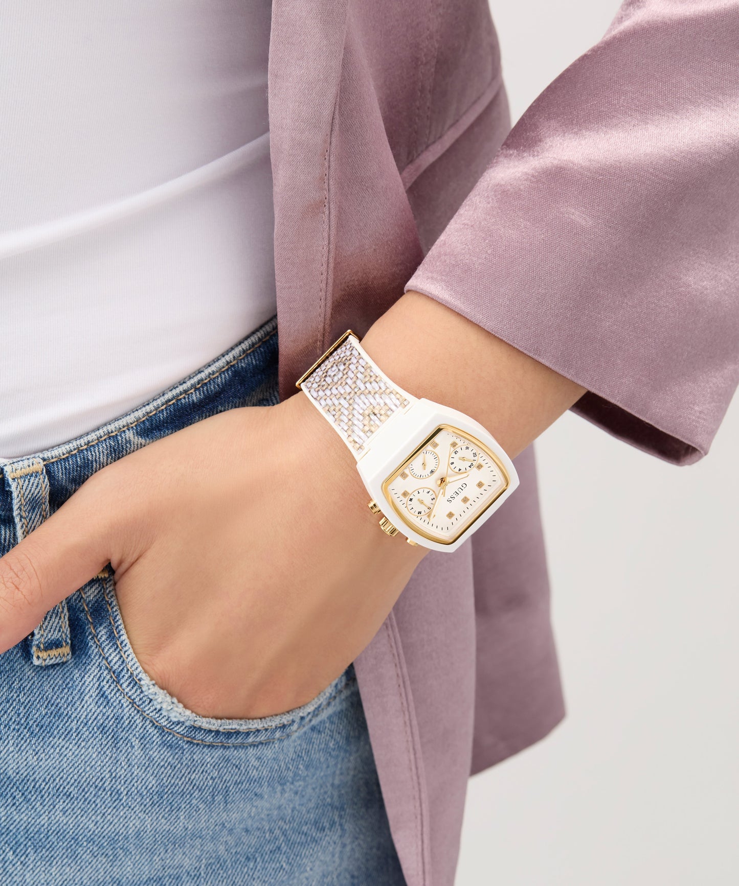 GUESS Ladies 2-Tone White Multi-function Watch