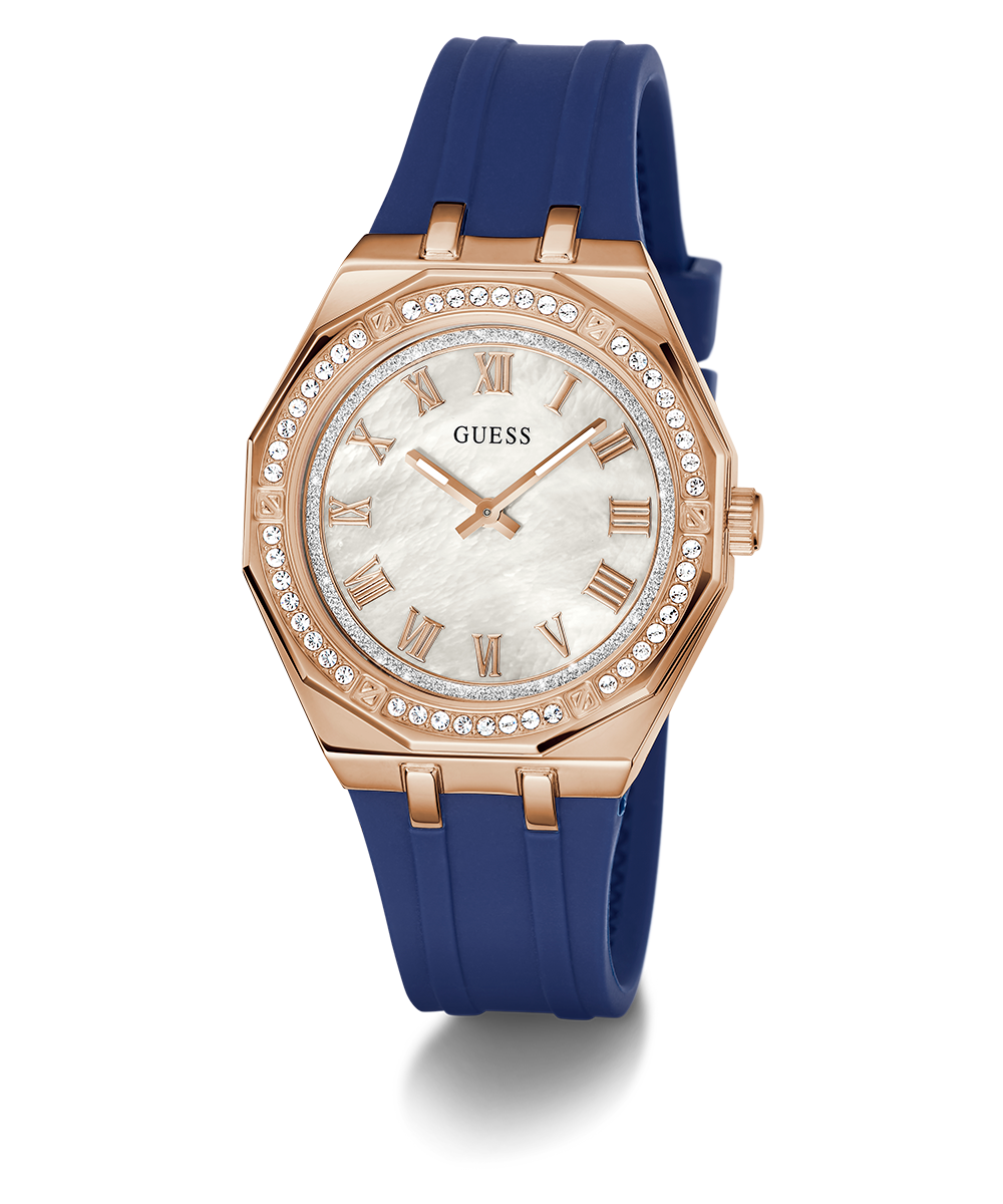 GUESS Ladies Blue Rose Gold Tone Analog Watch