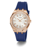 GUESS Ladies Blue Rose Gold Tone Analog Watch