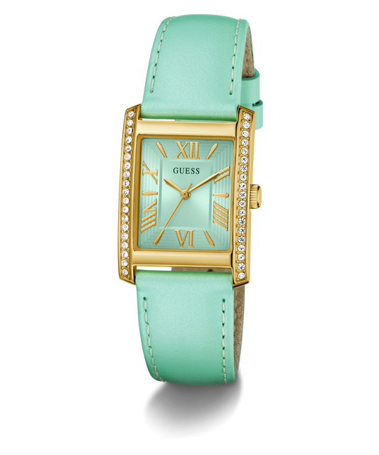 GUESS Ladies Green Gold Tone Analog Watch