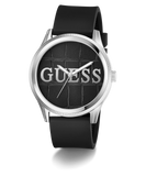 GUESS Mens Black Silver Tone Analog Watch
