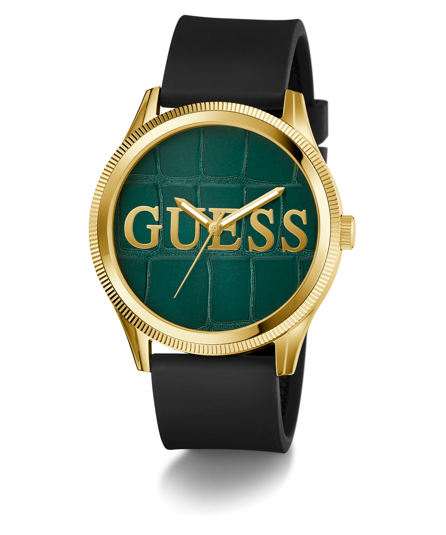 GUESS Mens Black Gold Tone Analog Watch
