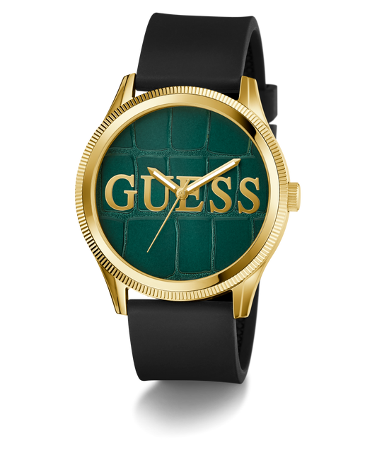 GUESS Mens Black Gold Tone Analog Watch