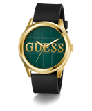 GUESS Mens Black Gold Tone Analog Watch